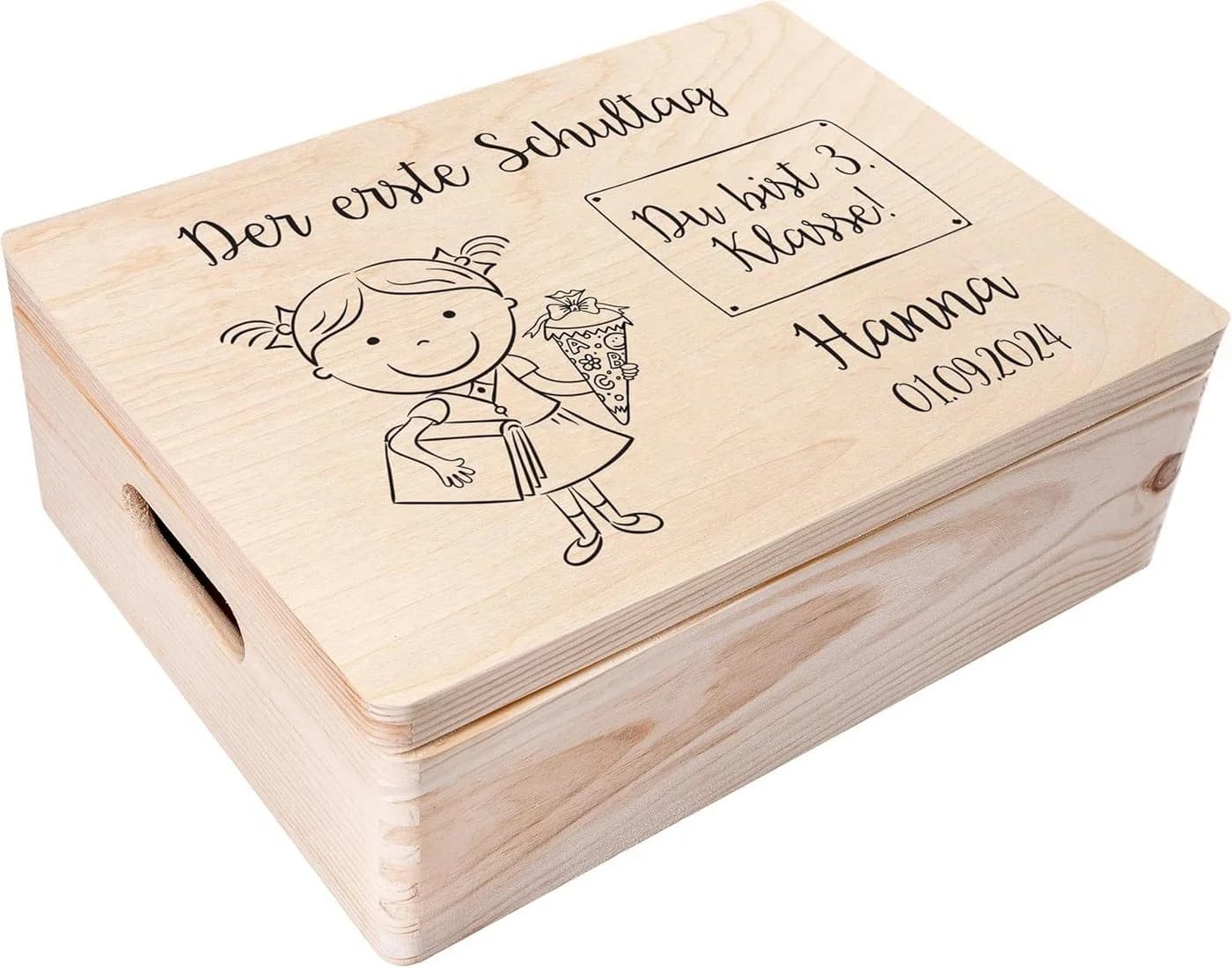Creative Deco Personalisierbare Holzkiste Natur Einschulungsgeschenk