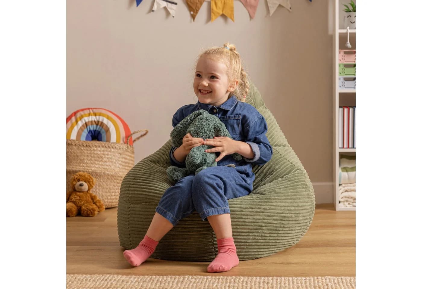 Icon Dalton Cord Sitzsack 2er Set Grün mit Füllung