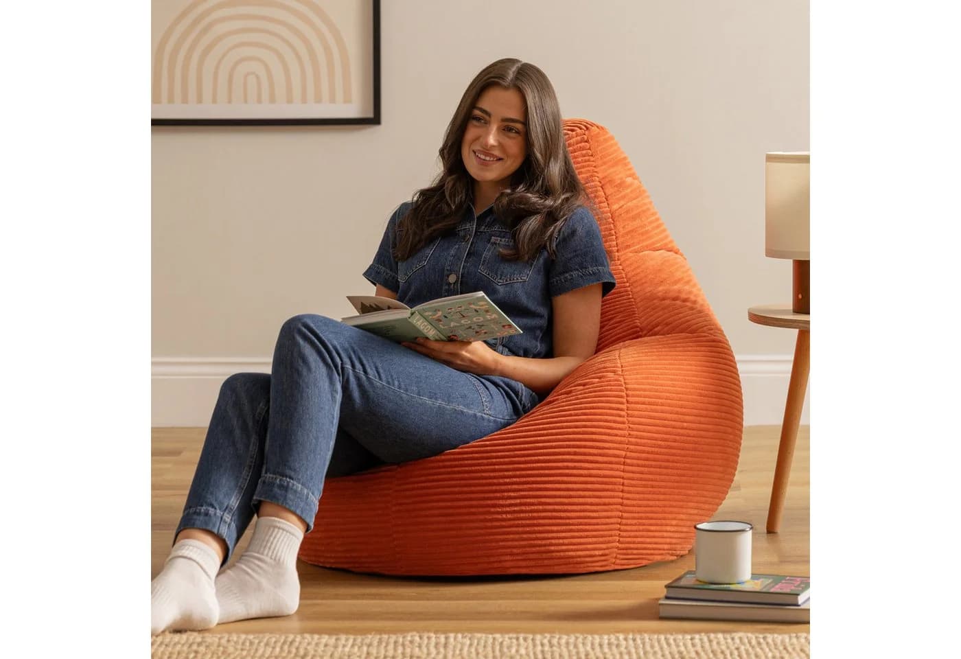 Icon Dalton Sitzsack Sessel mit Rückenlehne Cord Orange