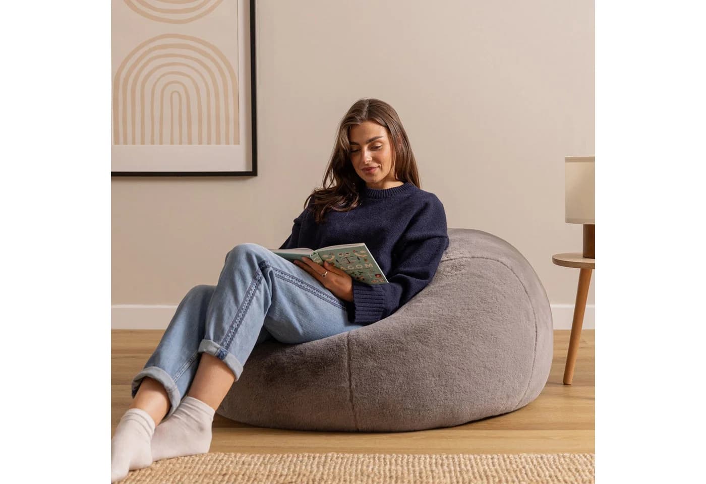 icon Sitzsack Kingston Kunstfell Grau Flauschig