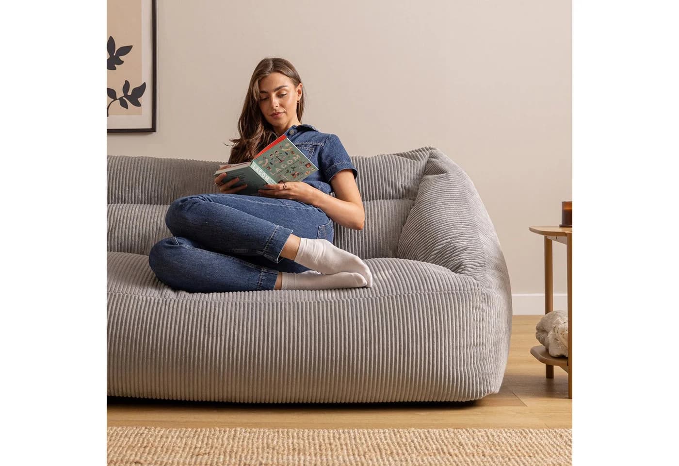 Icon Cecilia Sitzsack Sofa Cord Grau 2-Sitzer mit Füllung