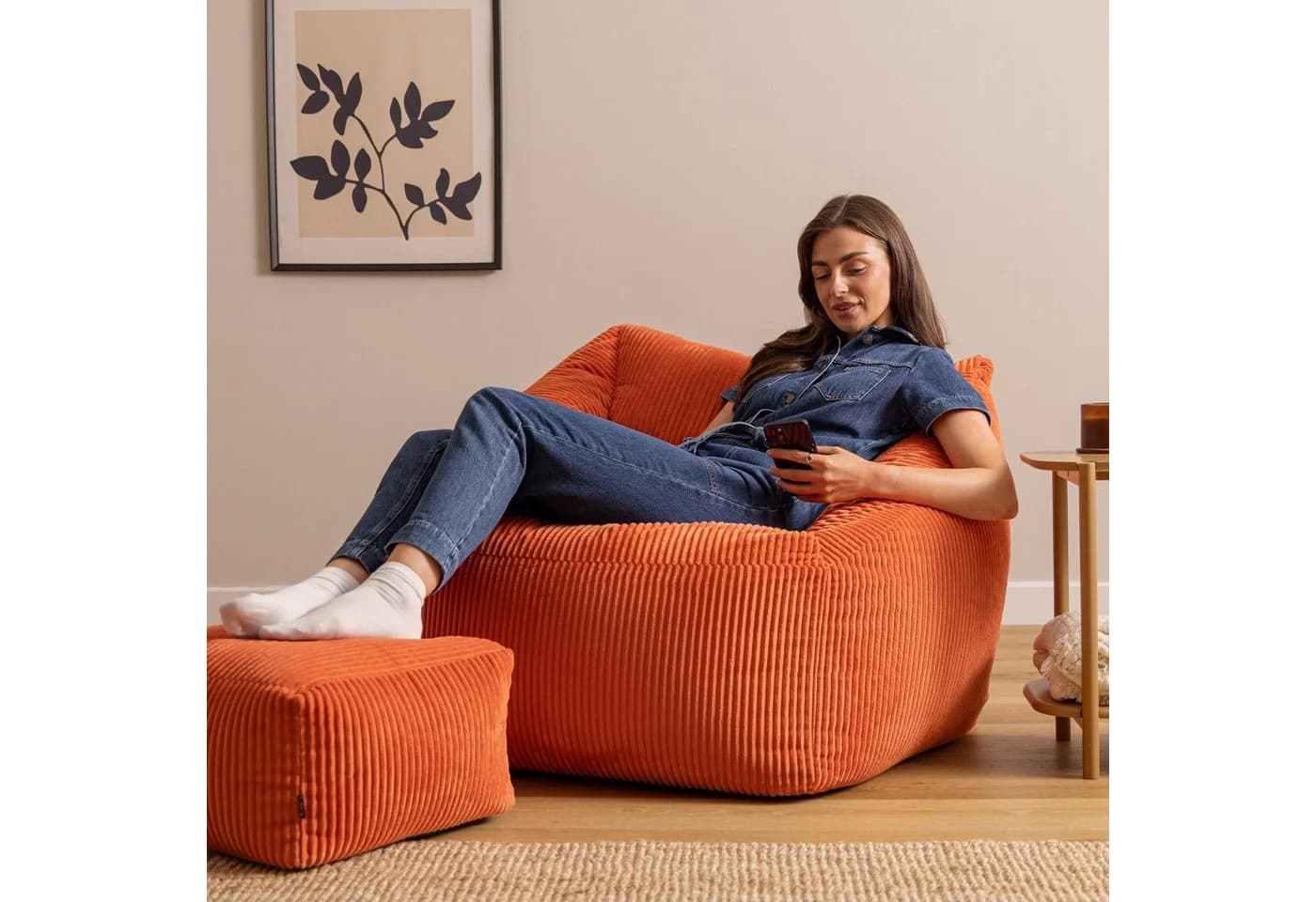 Icon Natalia-Sessel-Sitzsack mit Hocker, XXL, Cord, Made in Germany