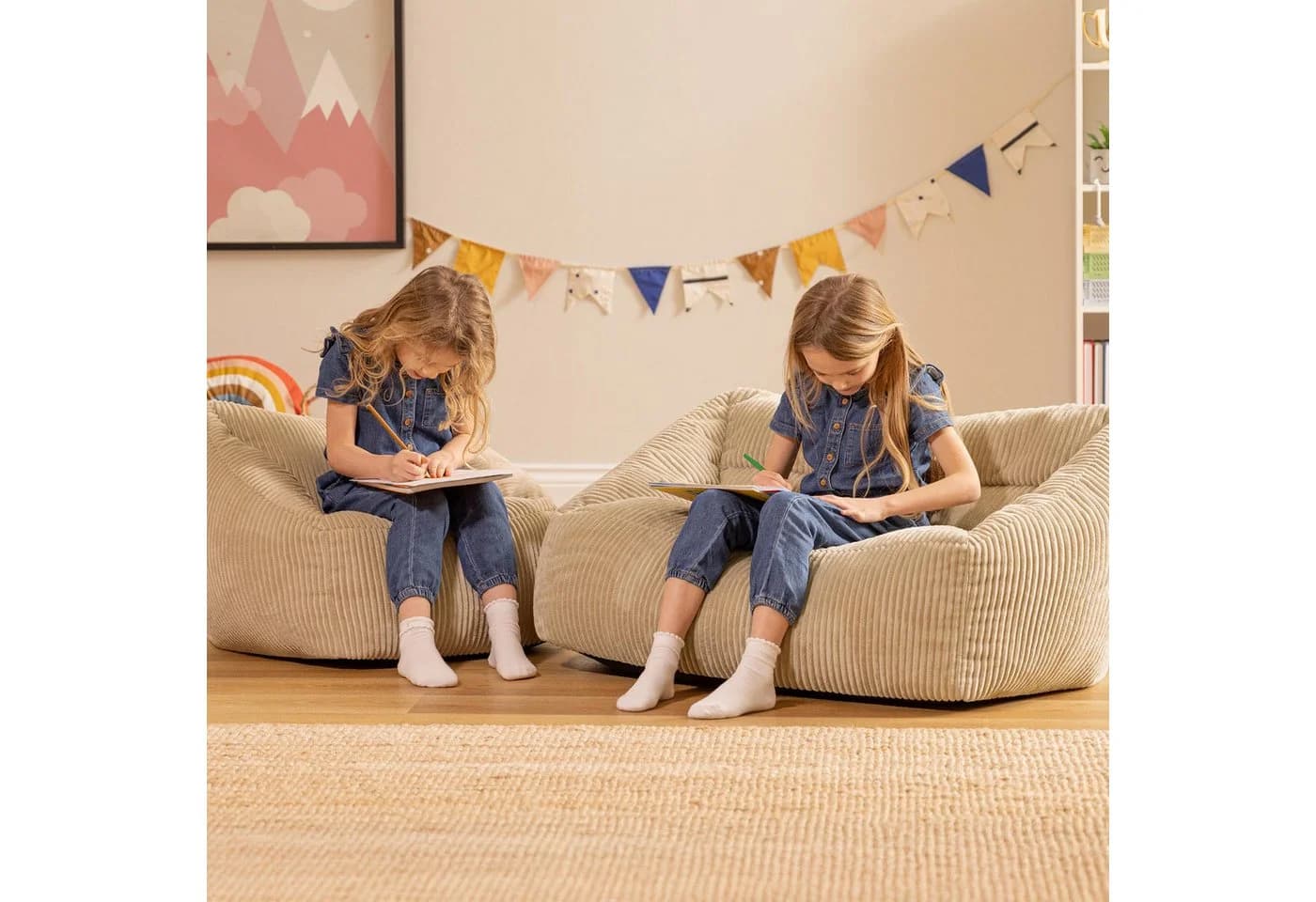 icon Sitzsack Kinder Sofa mit Sessel Cord Beige Made in Germany
