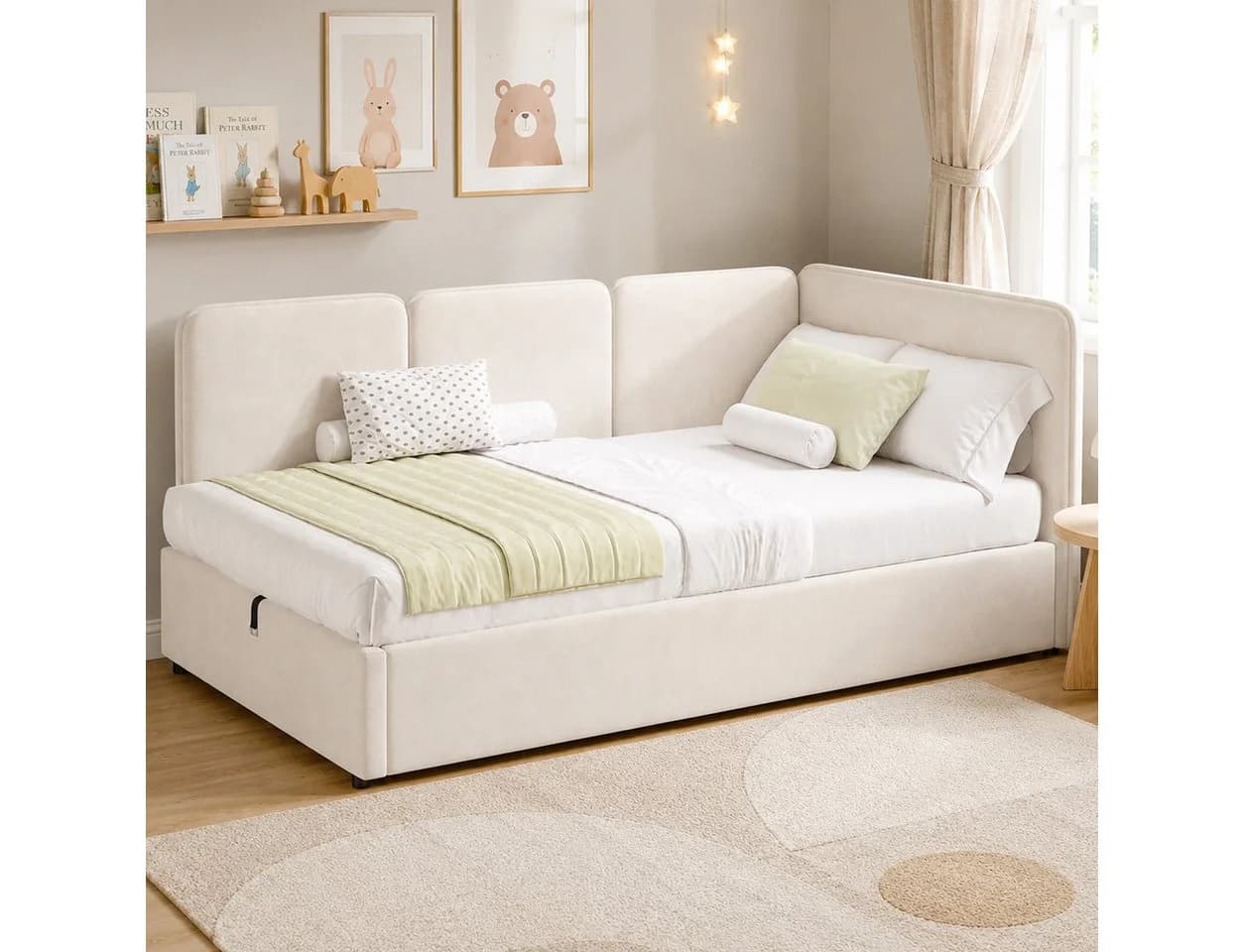 Flieks Daybett mit hydraulischem Stauraum und Samtbezug Beige