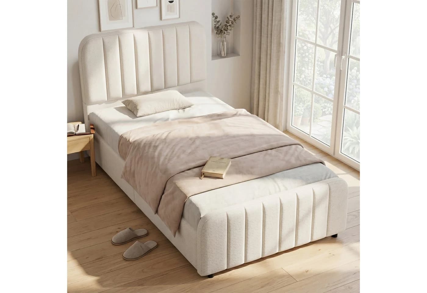 Flieks Polsterbett 90x200 cm mit hydraulischem Stauraum Beige