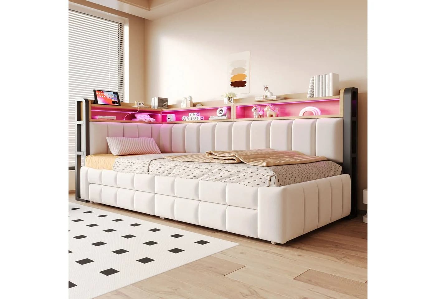 Flieks Daybett mit LED, Samt-Bezug und Schubladen