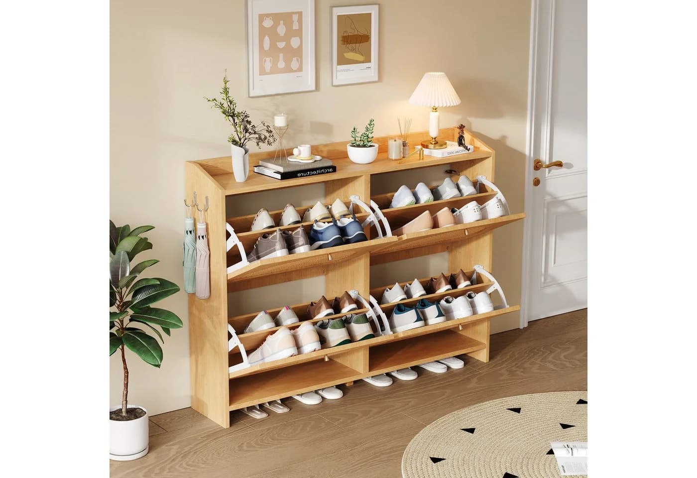 Merax Schuhschrank mit Rattan-Türen und 8 Fächern
