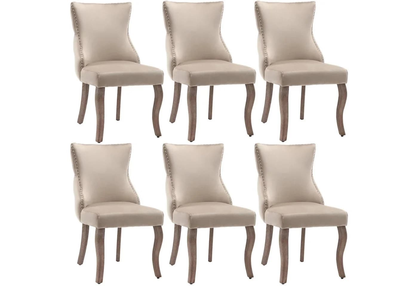 Flieks Esszimmerstuhl 6er Set Beige Samt mit Rückenlehne
