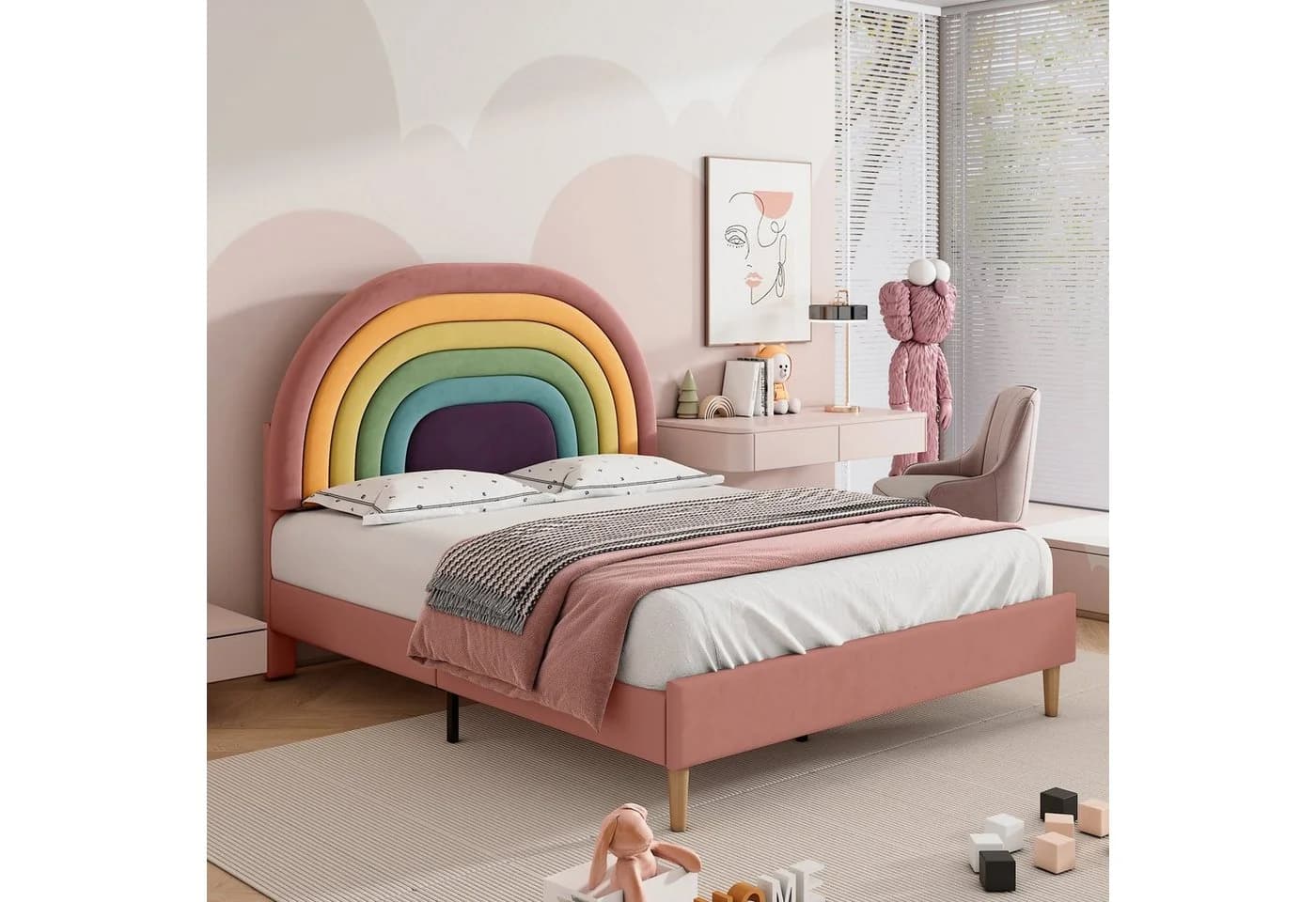 Flieks Polsterbett Kinderbett Rosa Samt