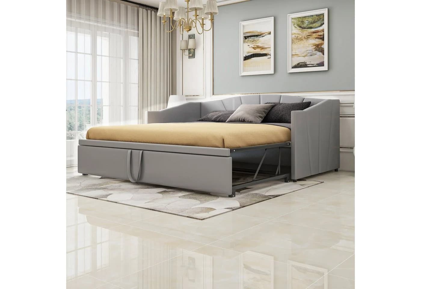 Flieks Daybett Tagesbett Schlafsofa mit Unterbett Samt Grau