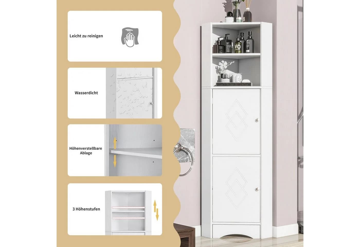 Merax Eckschrank Bad Weiß 155cm