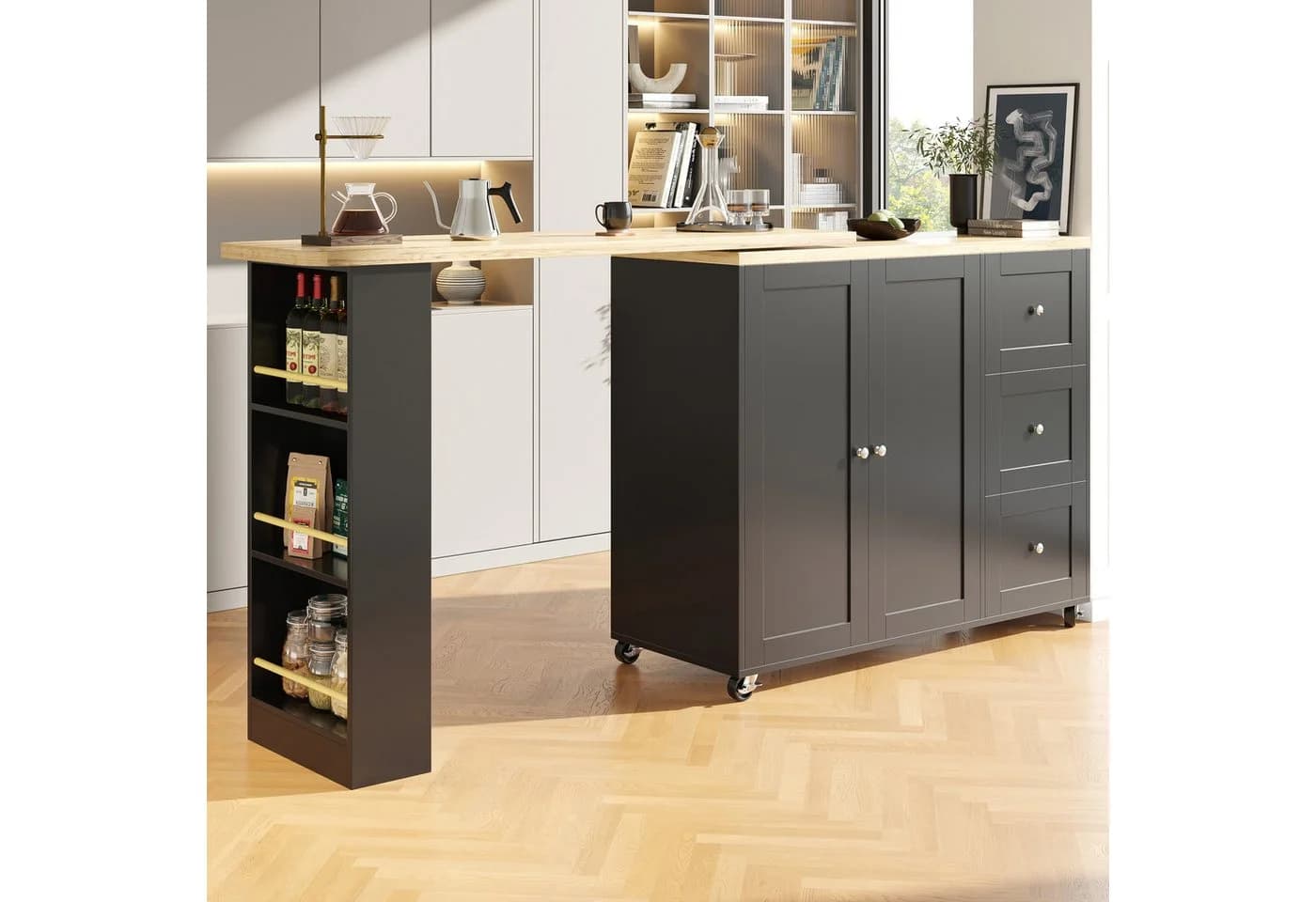Flieks Bartisch 360° drehbar mit Sideboard Schwarz