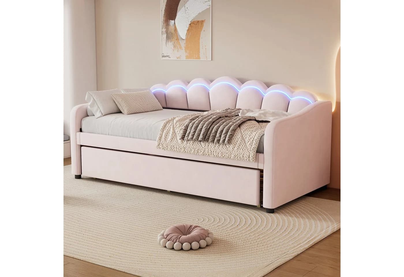 Merax Daybett Rosa mit Ausziehbett und LED-Beleuchtung