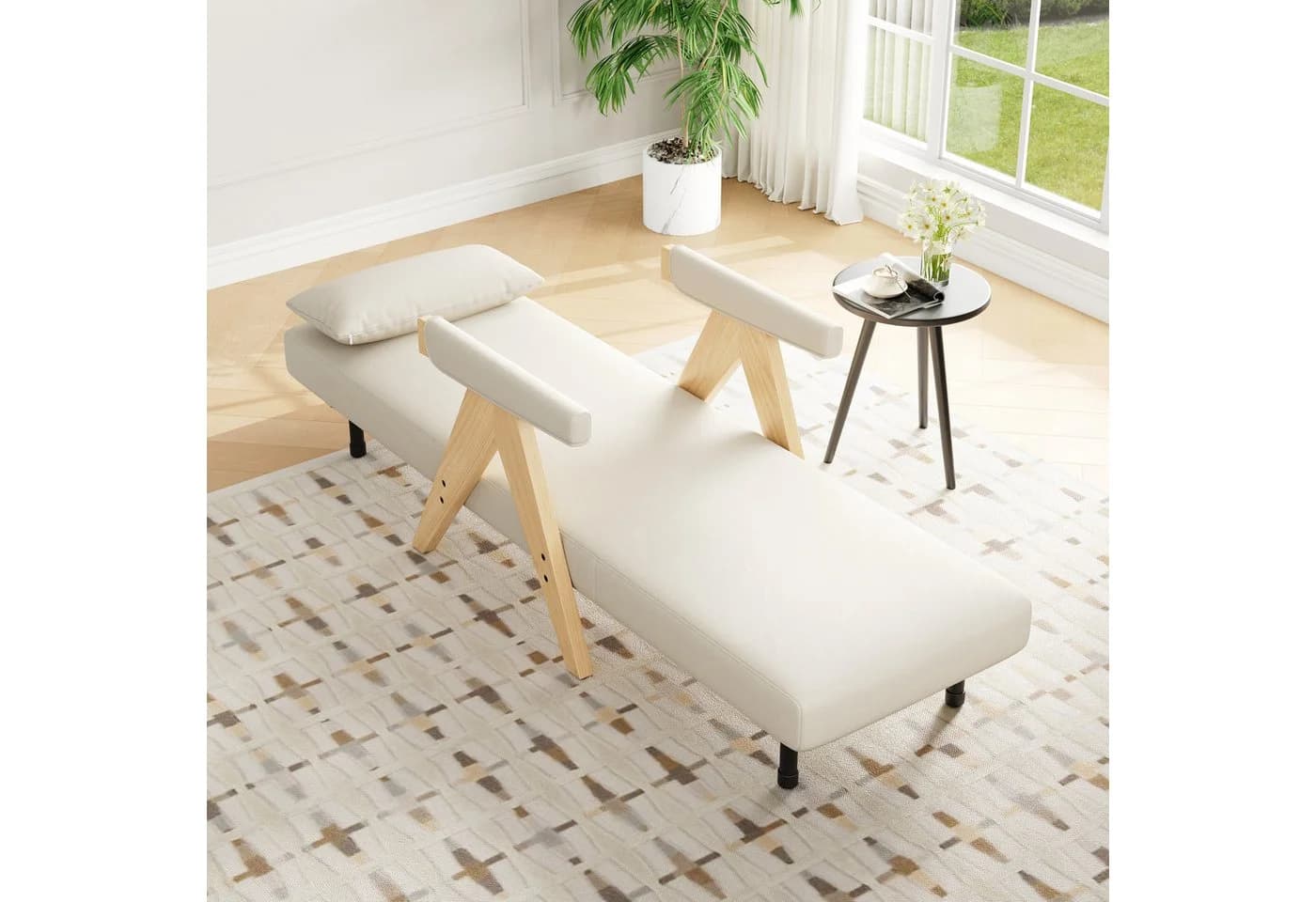 Merax Loungesessel 3-in-1 mit Schlaffunktion Leinen beige