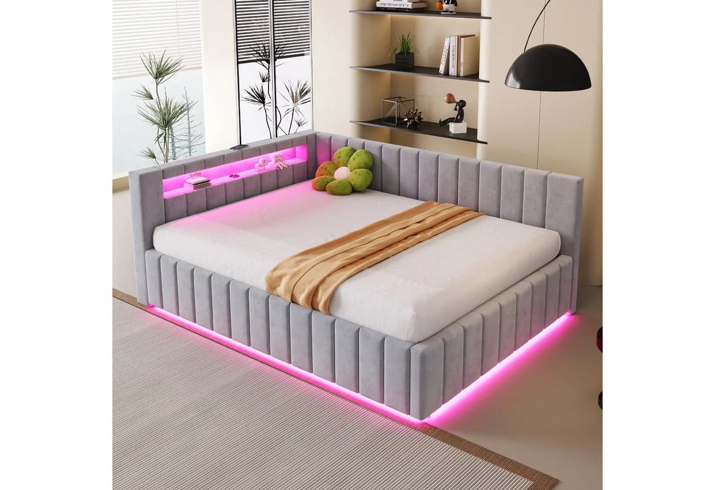 Merax Polsterbett 140x200 cm mit Stauraum und LED