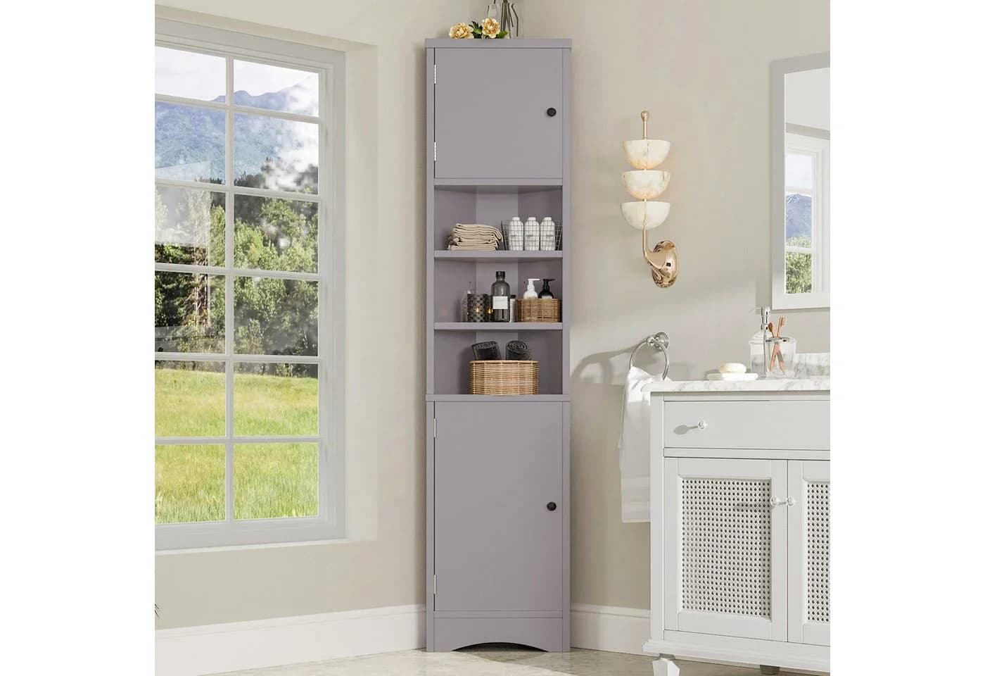 Merax Badkommode Eckschrank Weiß/Grau Modern