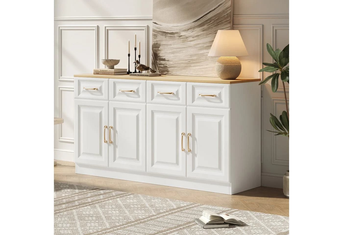 Merax Sideboard Landhausstil 4 Türen 4 Schubladen Weiß