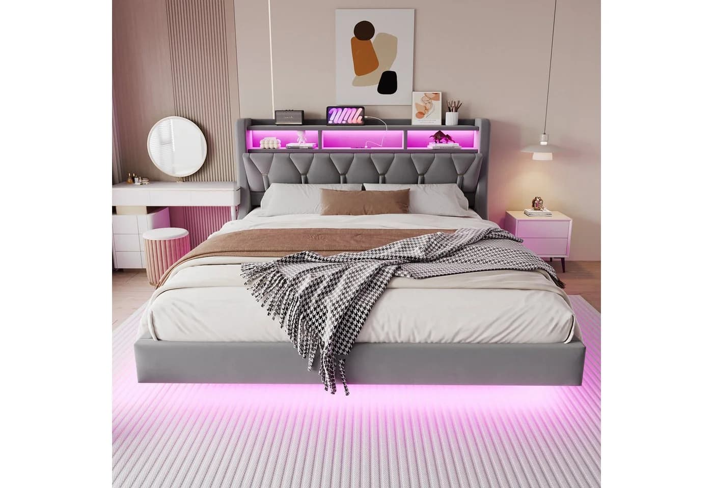 Merax Polsterbett mit LED-Beleuchtung inkl. App