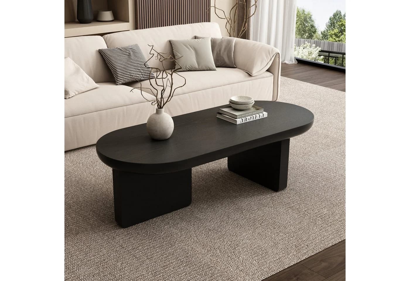 Merax Couchtisch Ovaler Sofatisch mit Sprühlack-Oberfläche
