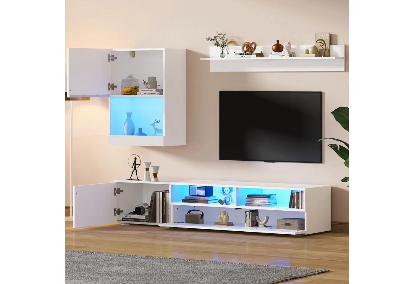 Merax Wohnwand Set TV-Schrank mit LED Hochglanz