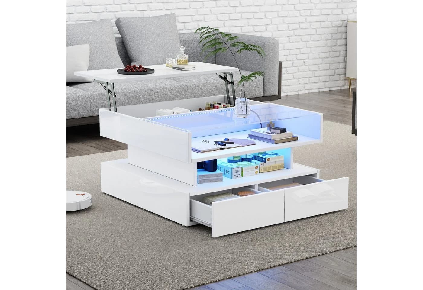 Merax Couchtisch höhenverstellbar mit LED-Beleuchtung