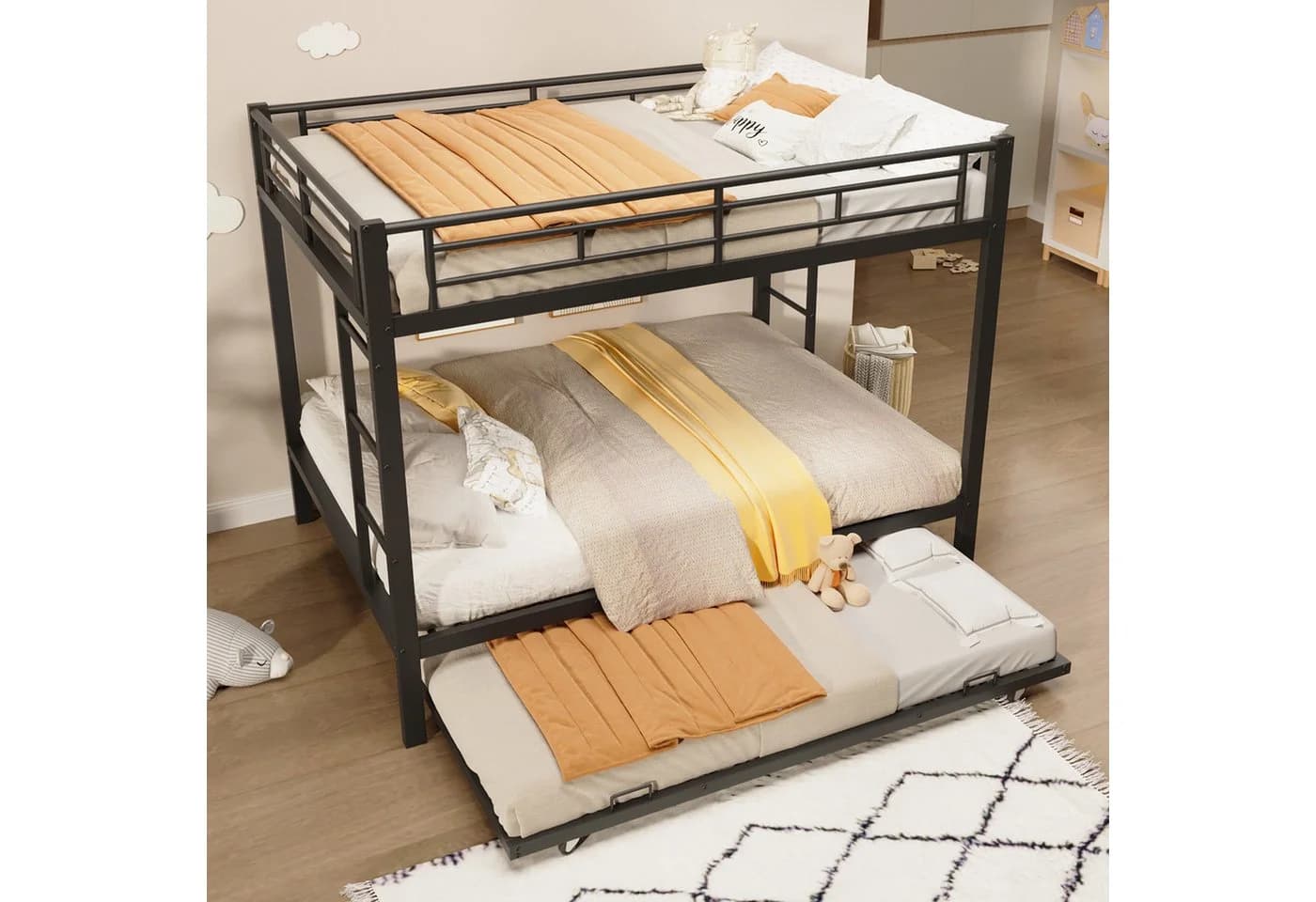 Merax Etagenbett Metallbett Stockbett Kinderbett 140x200cm mit Geländer und Leiter