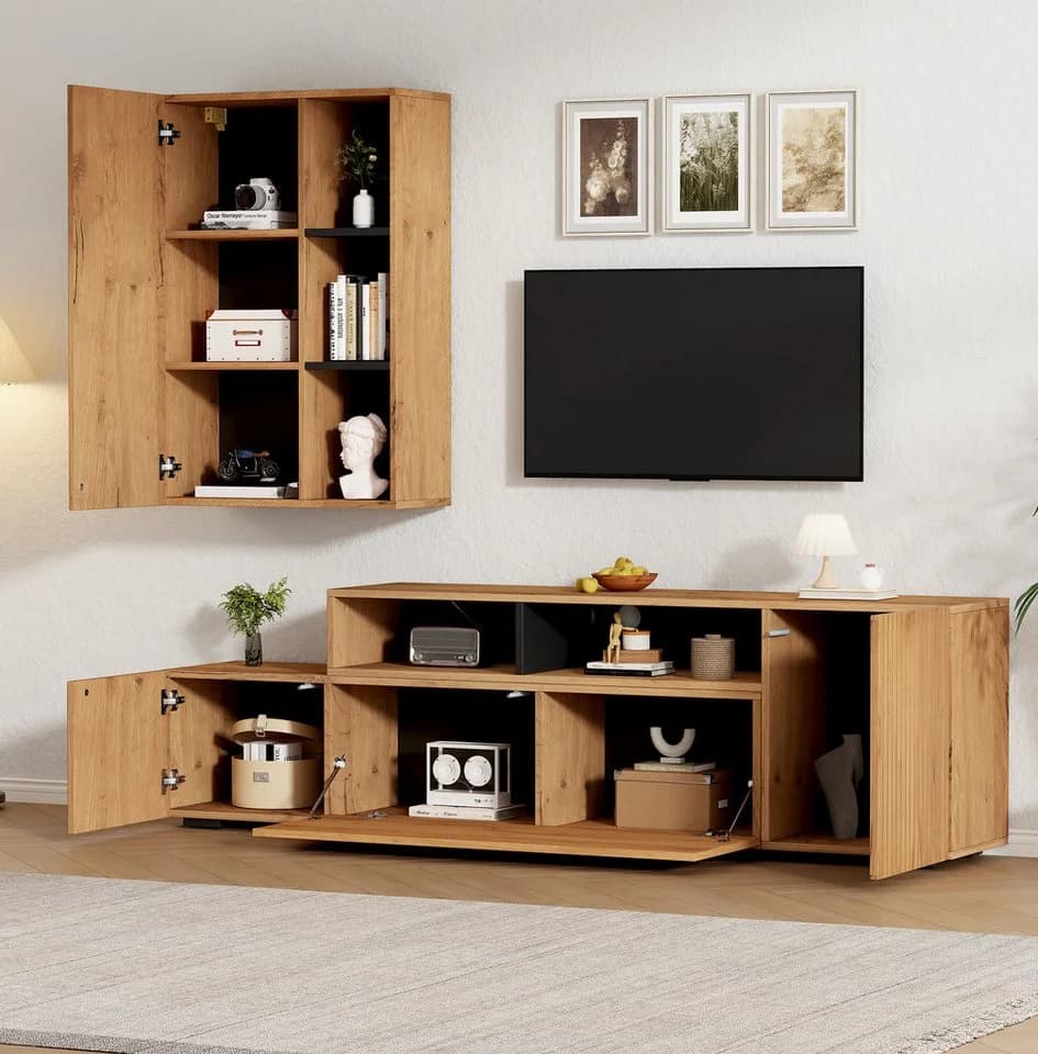 Merax Wohnwand-Set TV-Board & Standregal Holzfarbe Schwarz