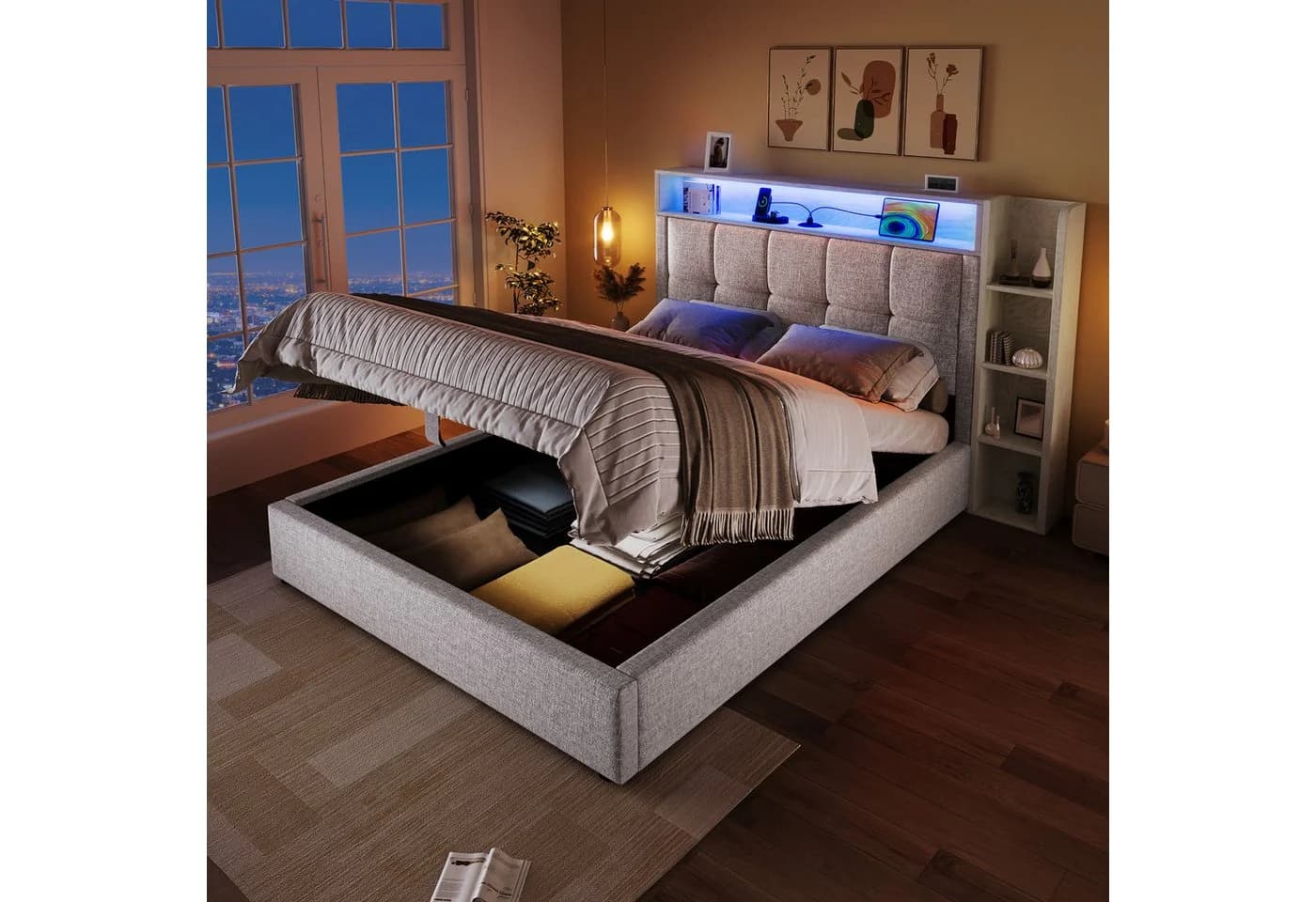 Merax Polsterbett 90x200 cm mit LED, USB & Typ-C Ladefunktion