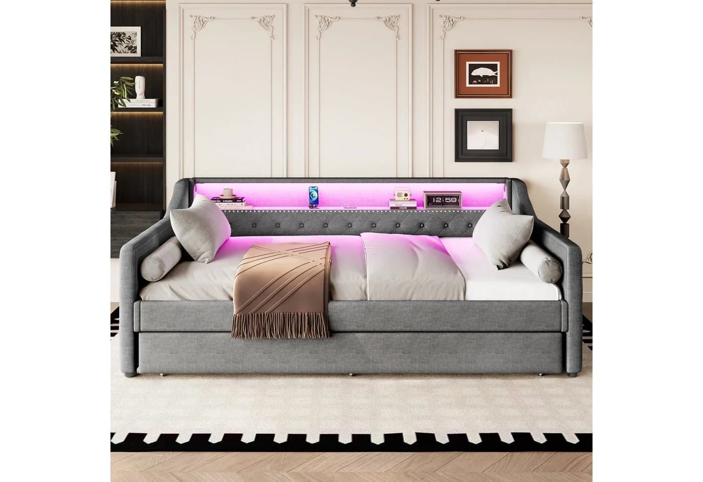 Merax Daybett Sofabett Schlafsofa mit LED-Beleuchtung & USB-Ladebuchse