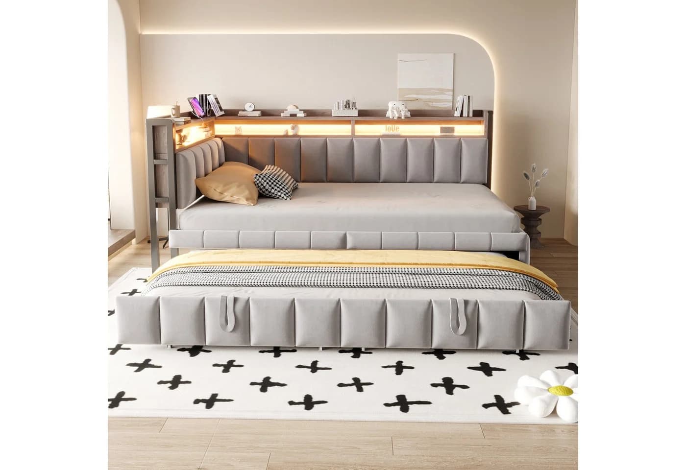 Merax Schlafsofa 90x200 cm mit LED-Beleuchtung & USB-Anschluss