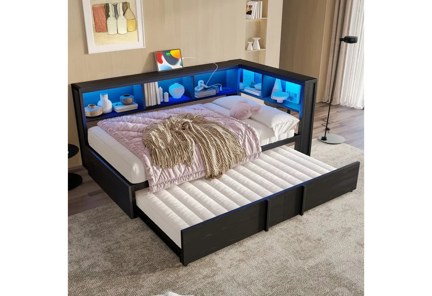 Merax Tagesbett 90x200cm LED-Beleuchtung USB-Anschlüsse