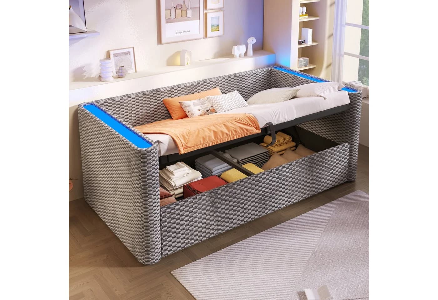 Merax Daybett 90x200cm mit LED-Licht Sofabett Jugendbett Kinderbett