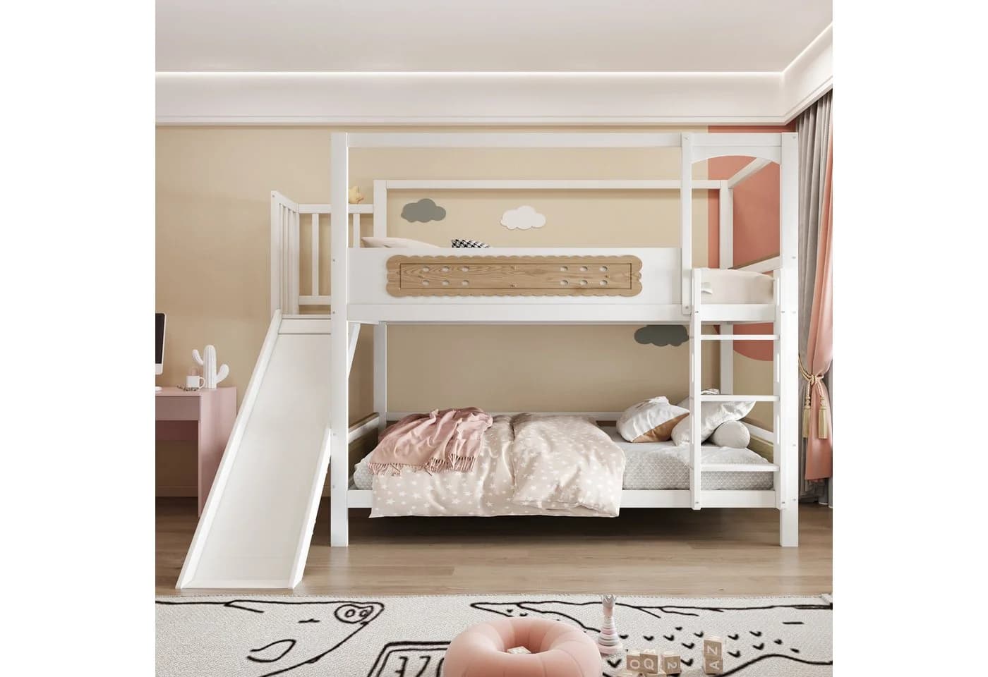 Flieks Etagenbett Kinderbett 90x200cm mit Rutsche und Schutzgittern