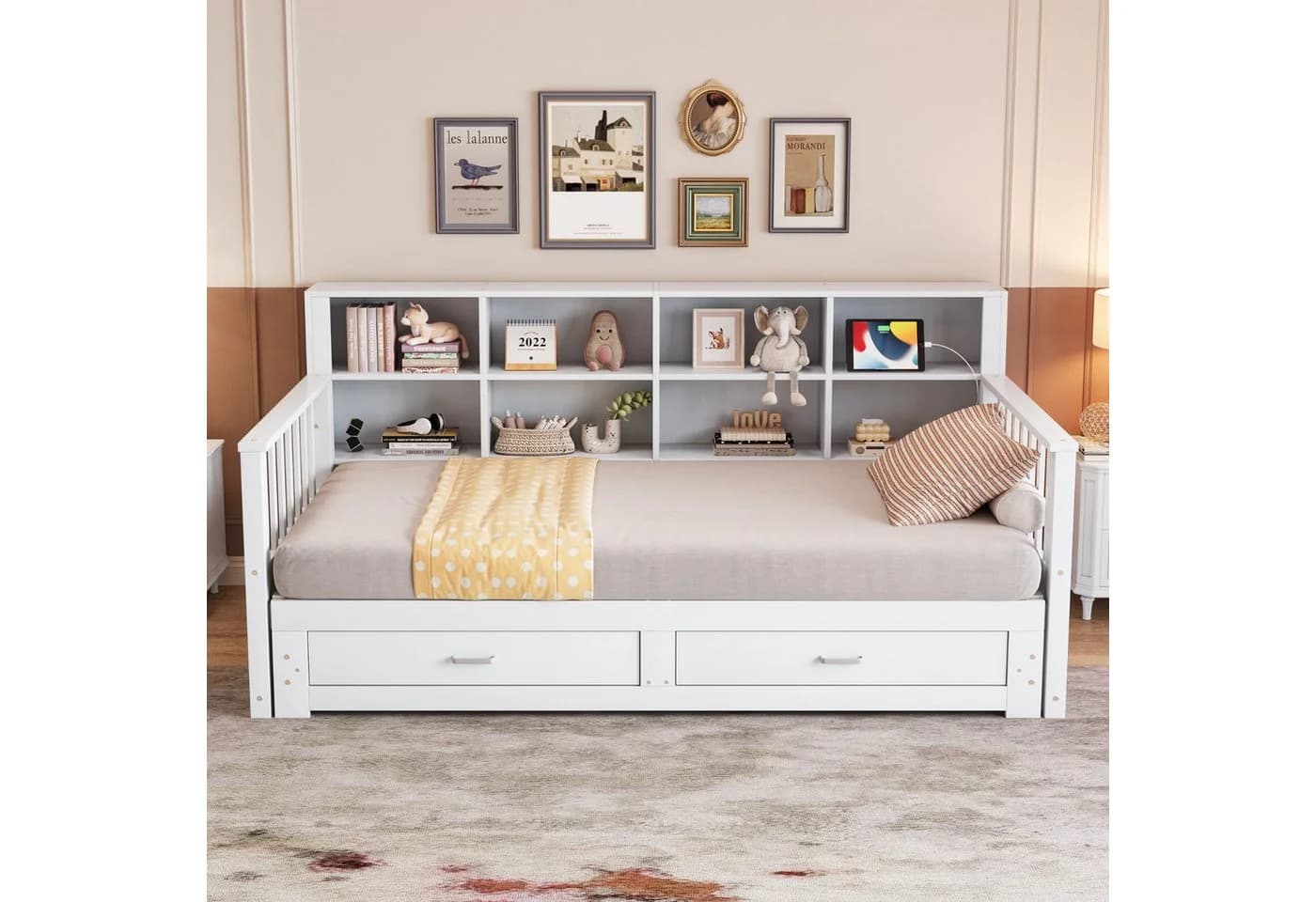Merax Daybett 90/180x190cm mit USB-Ladeanschluss Ausziehbares Schlafsofa Kinderbett