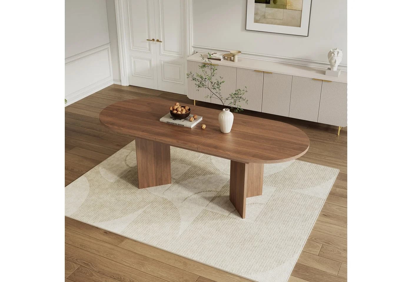Flieks Esstisch Oval Holzoptik Nussbaumfarbe Ausziehbar