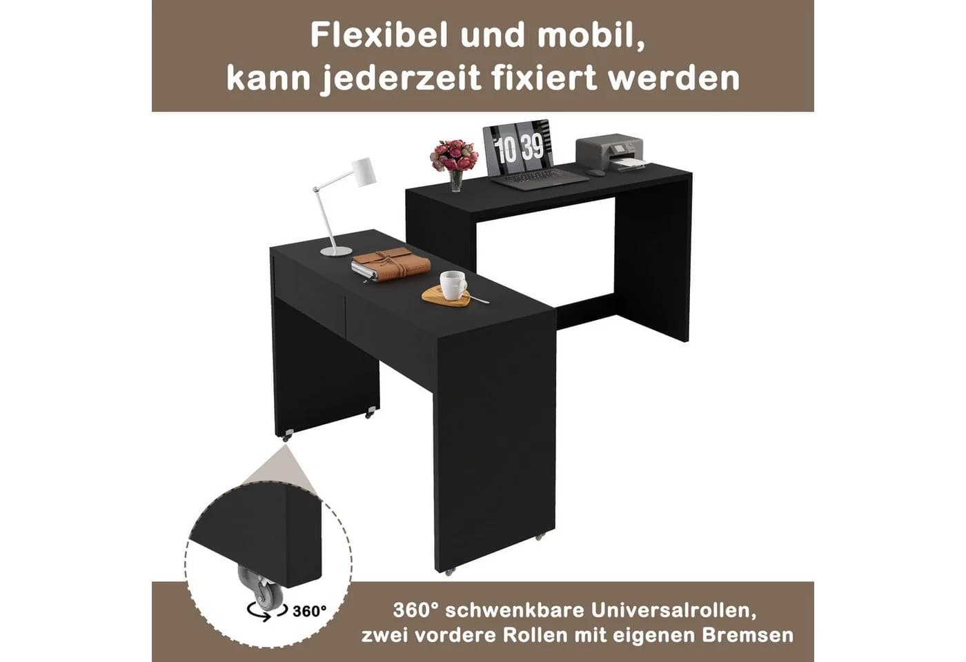 Flieks Schreibtisch Regalschreibtisch & Kommode 2-in-1 Schwarz