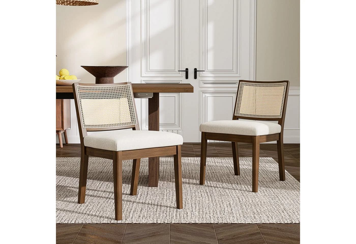 Flieks Esszimmerstuhl 2er Set Massivholz Leinen Beige