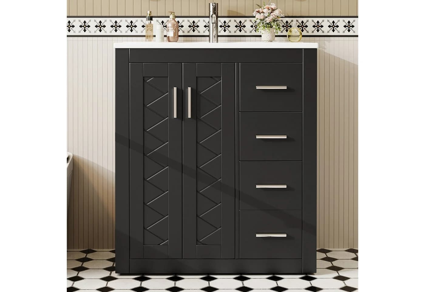 Flieks Waschtischunterschrank mit Keramik-Waschbecken Schwarz