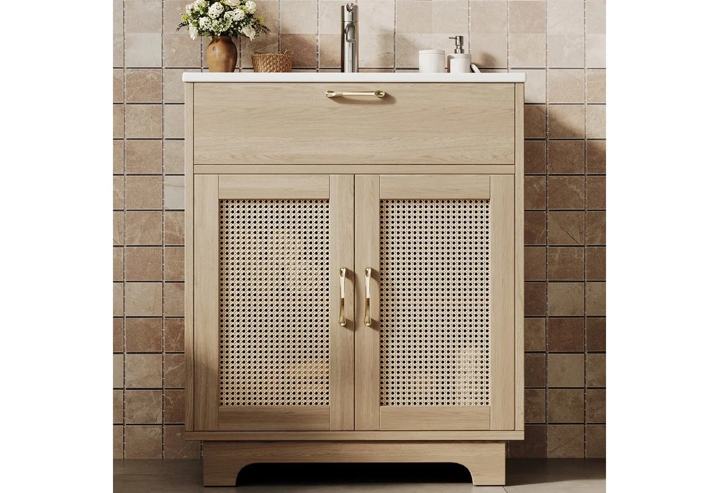 Flieks Waschtisch mit Rattan-Design und Soft-Close-Türen
