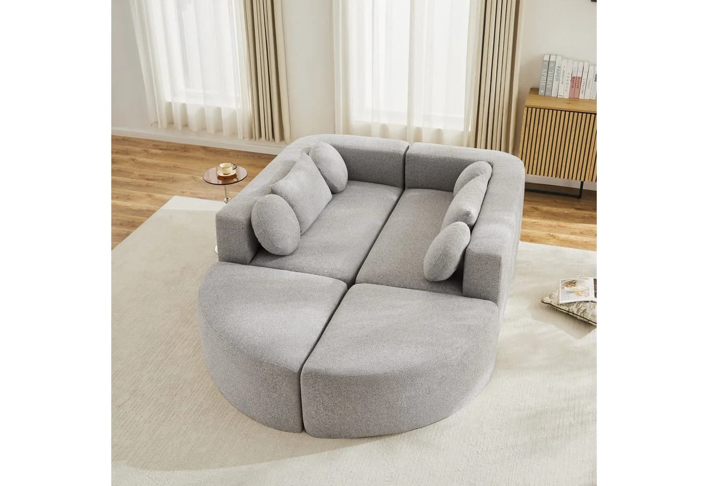 Flieks Modulares Ecksofa U-Form Grau mit Schlaffunktion