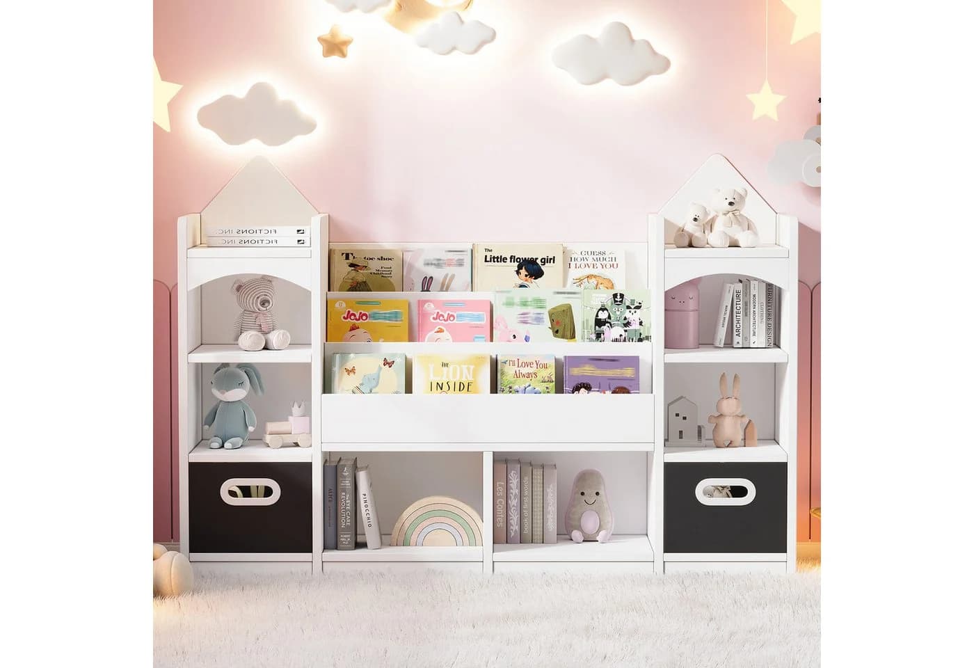Flieks Bücherregal Weiß/Schwarz mit 2 Schubladen
