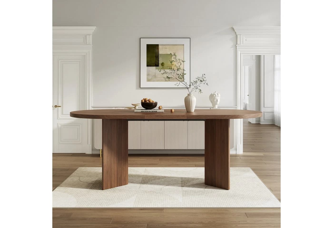 Flieks Esstisch oval Landhausstil Walnussfarbe