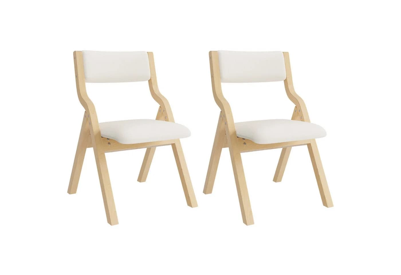 Flieks Klappbarer Polsterstuhl 2er Set Massivholz Leinen Beige