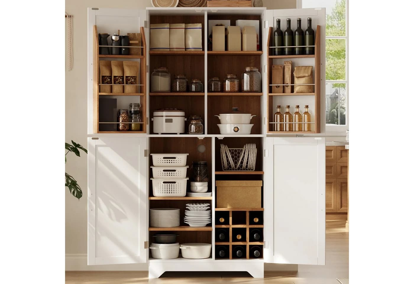 Flieks Hochschrank Weiß mit Scheunentor-Türen & Weinregal