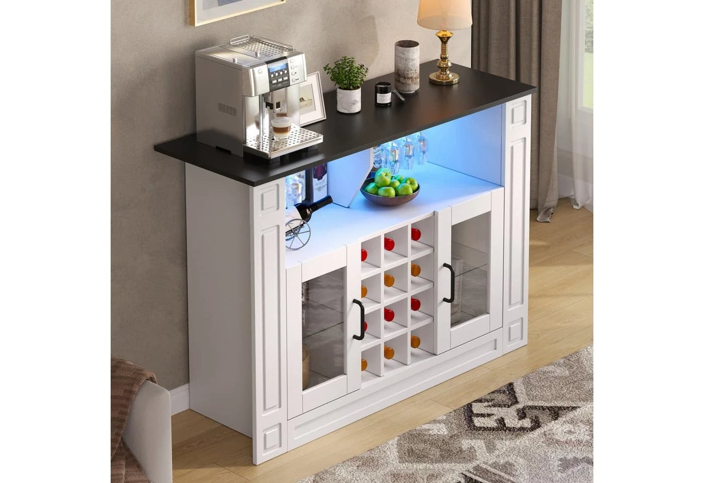 Flieks Weinschrank Highboard Weiß mit LED-Beleuchtung
