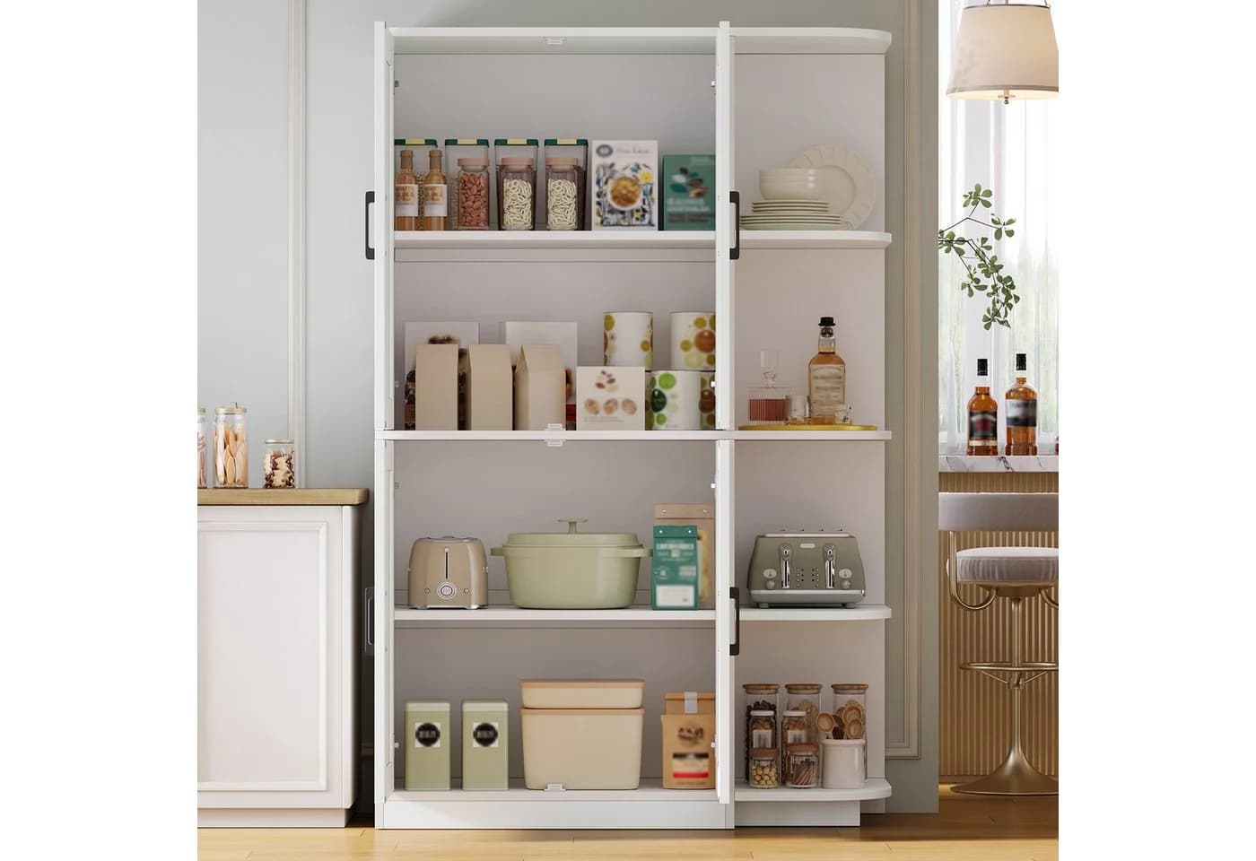 Flieks Hochschrank Eckschrank Weiß 4 Türen
