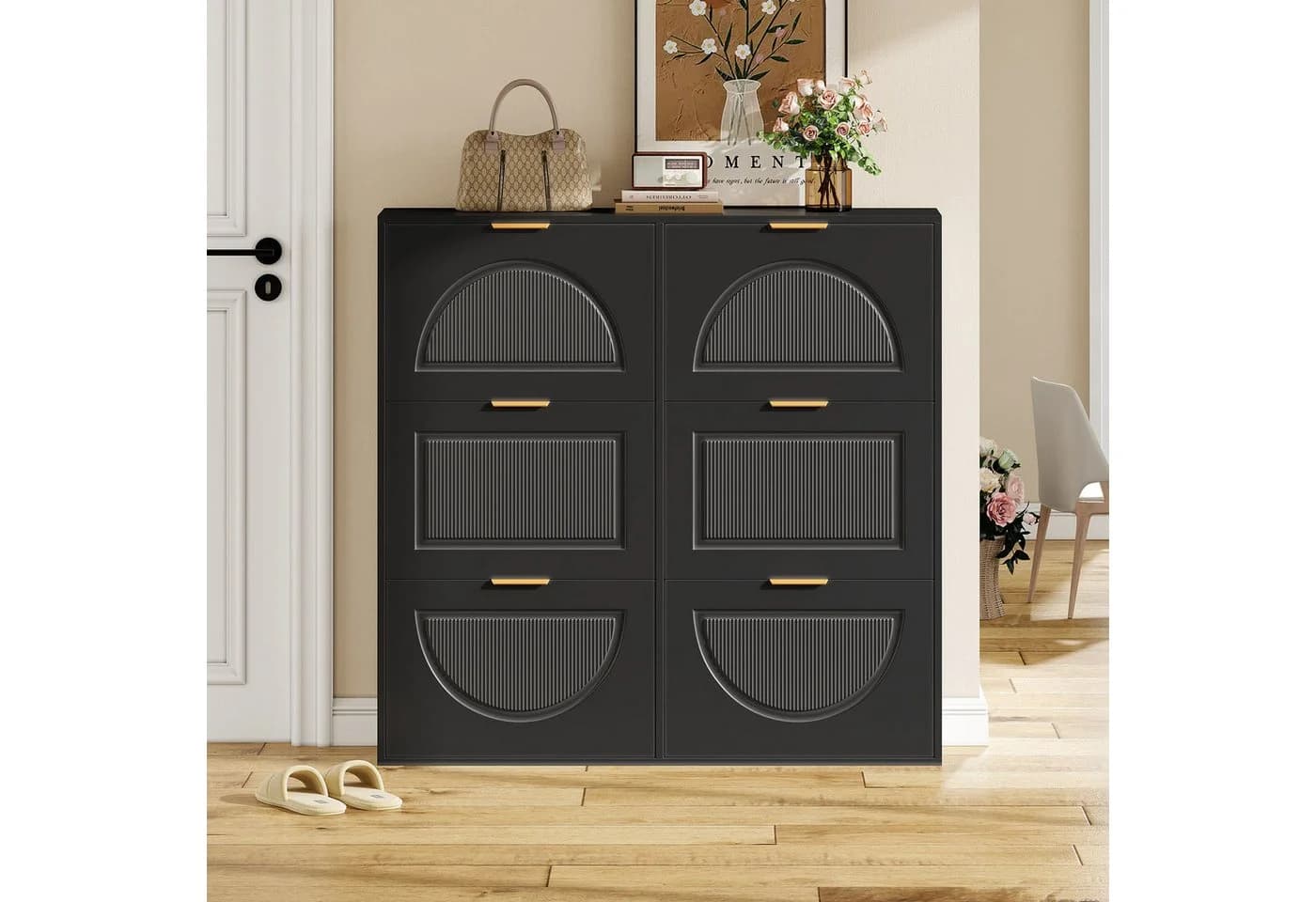 Flieks Schuhschrank Schwarz 6 Klappen