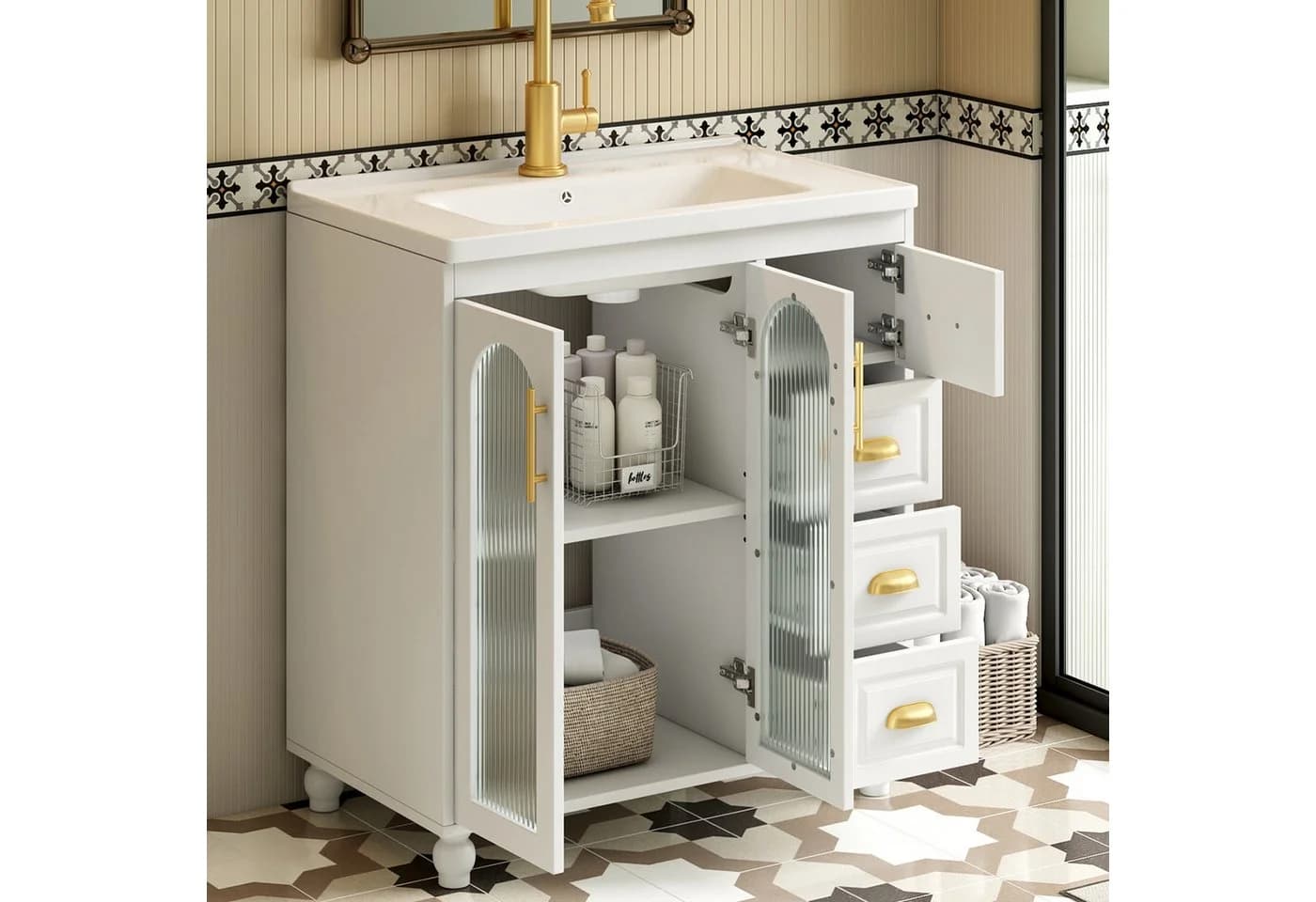 Moderner Waschtisch mit Badschrank und Waschbeckenunterschrank