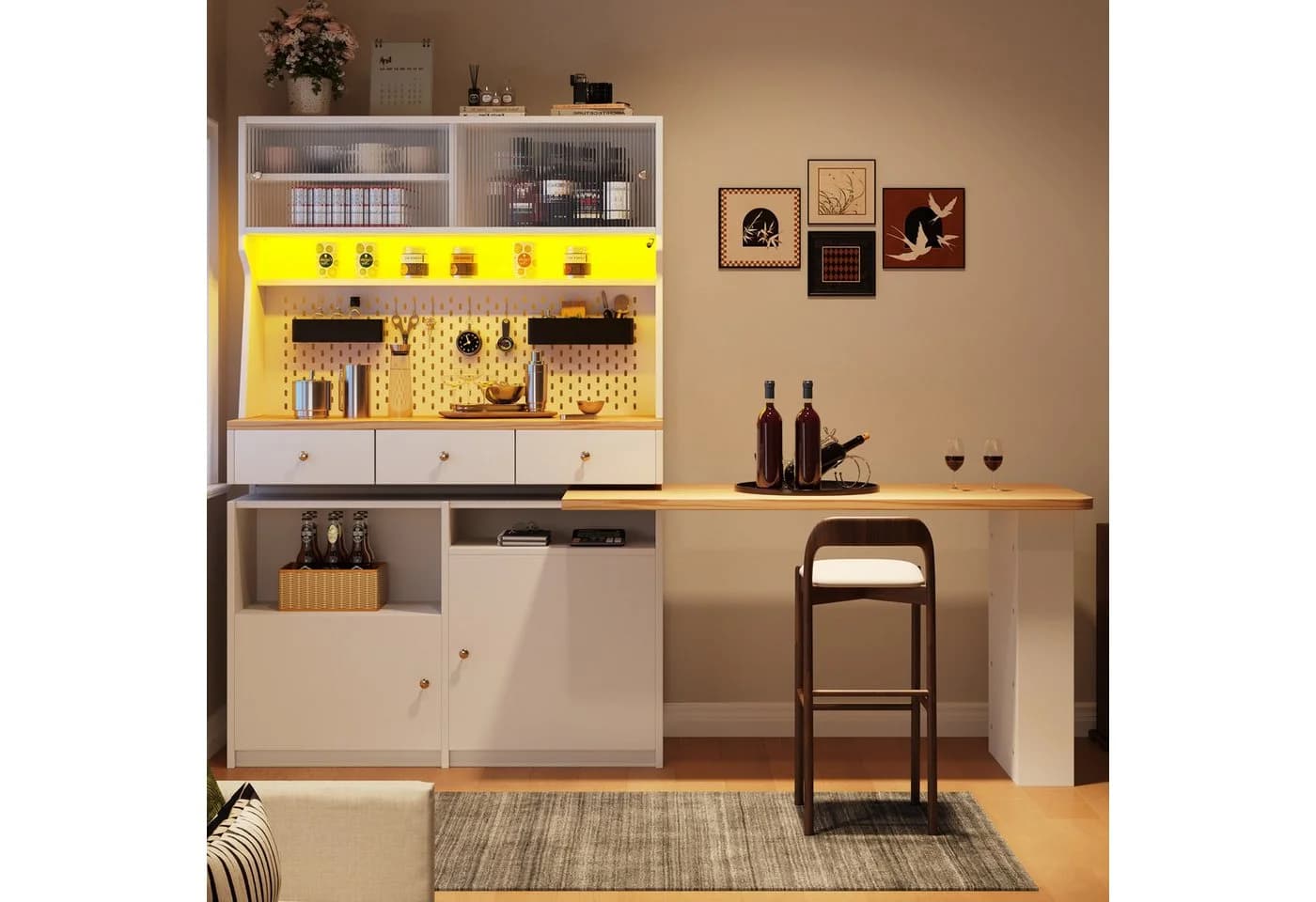 Flieks Buffet Küchenschrank mit 360° drehbarem Esstisch