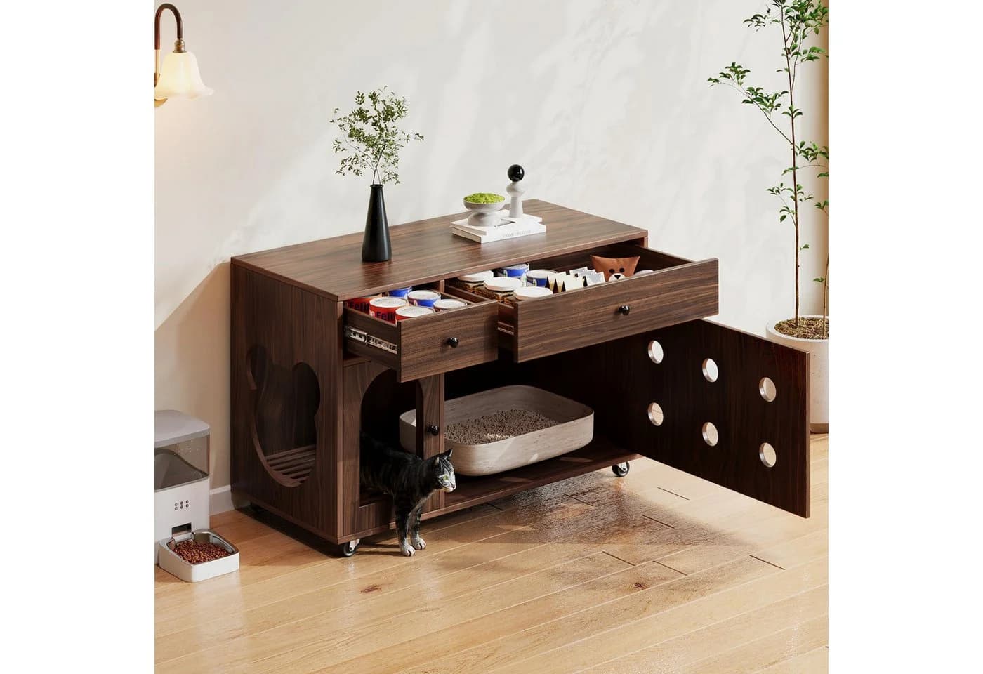 Flieks Mehrzweckschrank Katzenkloschrank Holzoptik Braun